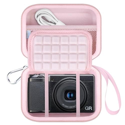 Image of Lacdo Camera Carrying Case for RICOH GR III HDF/GR IIIx HDF/GR IIIx/GR III/GR II/GR Digital Camera, Hard EVA Protective Camera Storage Trave Bag, Mesh Pocket fits Batteries, USB Cable, Pink
