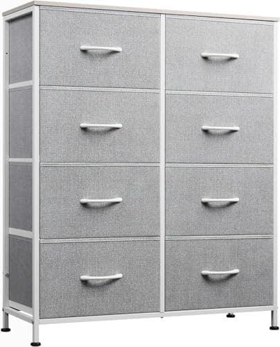 Image of WLIVE Chest of Drawers, 8 Fabric Drawers Cabinet with Easy Pull Handle, Wood Top and Sturdy Steel Frame for Bedroom, Living Room, Light Grey