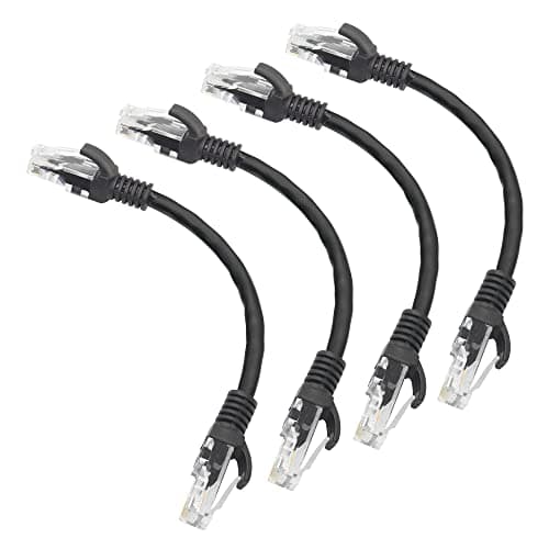 Image of RIIEYOCA Short Cat5e Ethernet Patch Cable 0.5ft,Snagless RJ45 Computer LAN Network Cord for Router, Modem,Switch, Server, Black(4 Pack)