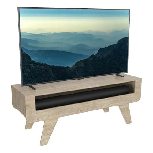 Image of AVF Wooden Rectangular TV Stand - 1.2m Wide Rustic Light Wood Effect Floorstand Unit - Tapered Retro Style Legs - For Screens Up to 60" - Cable Management - White Washed Oak - FS1200HOROW