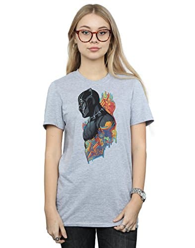 Image of Marvel Women's Black Panther Profile Boyfriend Fit T-Shirt Sport Grey Small