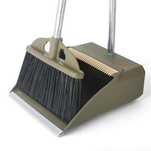 Image of Upgrade Dustpan and Brush Set,48'' Long Handle Stiff Broom Bristles with Heavy Duty Dust Pan,Indoor Outdoor Easy Sweeping for Kitchen Lobby Garage Home