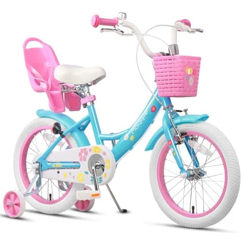 Image of Glerc Maggie 16 Inch Kids Bike for 4 5 6 7 Years Old Little Girls Toddler Bicycles with ith Doll-Seat & Basket & Stabilisers for Gift, Blue