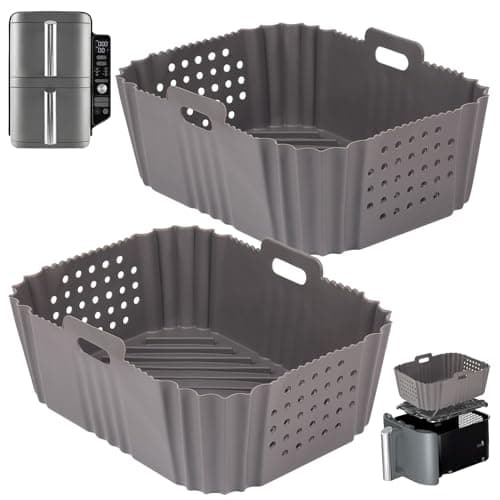 Image of BYKITCHEN Air Fryer Silicone Liner for Ninja Double Stack XL 9.5L SL400UK, Perforated Air Fryer Liners Reusable, Air Fryer Accessories for Ninja Double Stack Vertical Dual Drawer Airfryer (2 PCS)