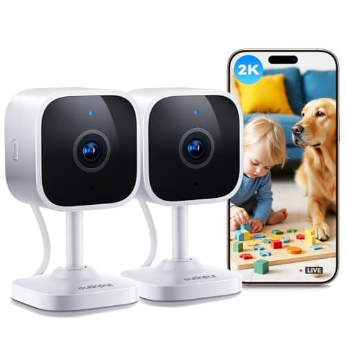 Image of Outinput 2K 3MP Indoor Security Camera, 2.4GHz WiFi CCTV Camera Indoor for Home with Night Vision, Motion & Sound Detection, 2-Way Audio, 24/7 Recording No Drill Wall Mount Pet Camera (2-Pack)