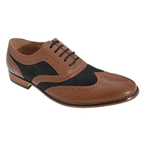 Image of Goor 5 Eye Brogue Oxford Gibson London Shoes leather LIned - Tan/Black PU/Synth.Suede, Mens UK 8 / EU 42