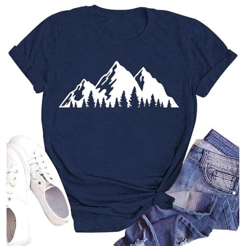 Image of SUWATOIN Hiking Shirt for Womens Nature Mountain T-Shirt Adventure Camping Tees Wild Outdoor Hike Tops Blue