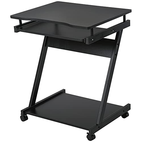 Image of HOMCOM Movable Computer Desk with 4 Moving Wheels Sliding Keyboard Tray Home Office Workstation Black