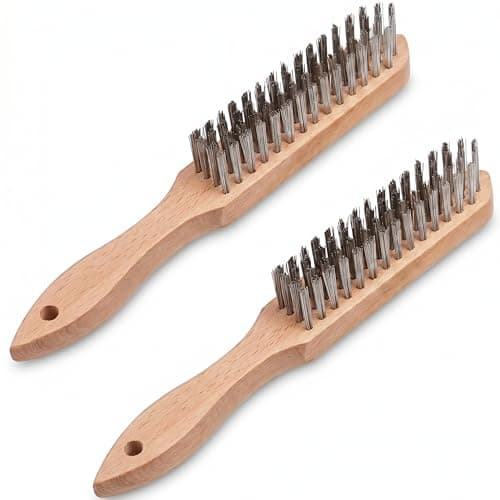Image of FUGACI Set of 2 Wire Brush Wooden Handle Wirebrush, Heavy Duty Brushes For Cleaning Scratch, Rust Removal & Tool Automotive, Paint, Welding Slag Household Clean Metal Brush.