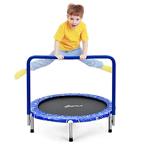 Image of COSTWAY Mini Trampoline, 36 Inch Kids Exercise Rebounder with Foam Handrail and Safety Padded Cover, Foldable Toddler Trampolines for Indoor Outdoor (Blue)