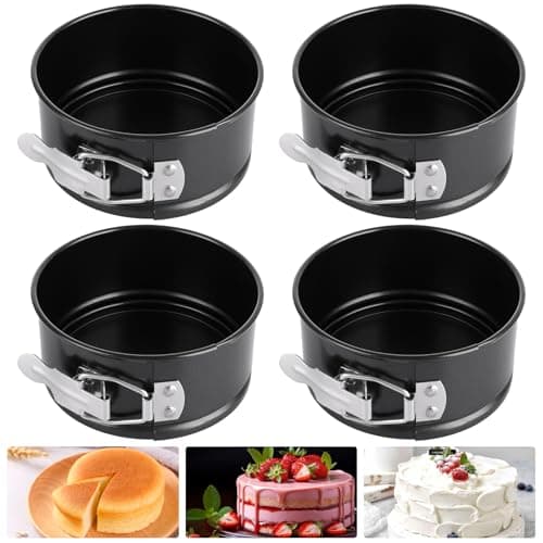 Image of ASelected 4Pieces Round Cake Tins for Baking, 4 Inch Mini Springform Cake Tin Set Cake Pan with Removable Bottom Nonstick Coating for Pie, Cheesecake, Pizzas, Quiches and More