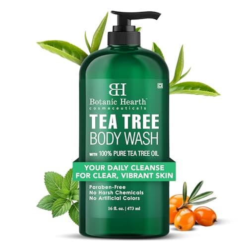 Image of Botanic Hearth Tea Tree Body Wash 473 ml - Antifungal Cleanser with Peppermint & Sea Buckthorn, Soothes Dry Itchy Skin & Body Odour, Sulphate & Paraben Free