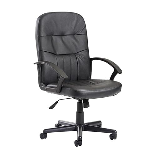Image of Cavalier Executive Office Chair, Black Leather-Faced, Ergonomic High Back, Adjustable Height, Rolling Base, Manager Seat with Padded Armrests