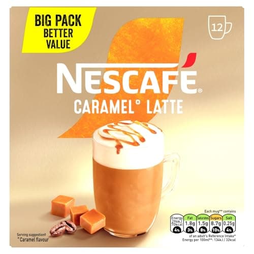 Image of NESCAFÉ Latte Caramel Instant Gold Coffee 12 x 17g Sachets, 100 percent Responsibly Sourced Coffee (Pack of 1)
