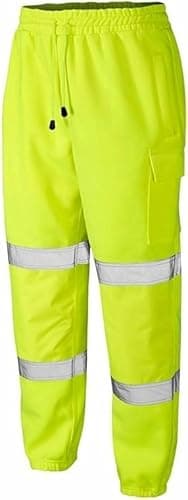 Image of Men’s Hi Vis Work Trousers High Visibility Safety Pants Elasticated Waist, Durable Polyester CottonCargo Workwear for Construction & Outdoor Use (UK, Alpha, M, Regular, Regular, Yellow)