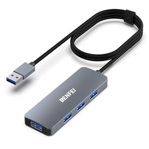 Image of BENFEI USB Hub, Ultra-Slim USB 3.0 Hub Usb 4 Ports with 1 Meter Cable Compatible for MacBook, Mac Pro, Mac Mini, iMac, Surface Pro, XPS, PC, Flash Drive, Mobile HDD[Aluminium Shell&Nylon Cable]