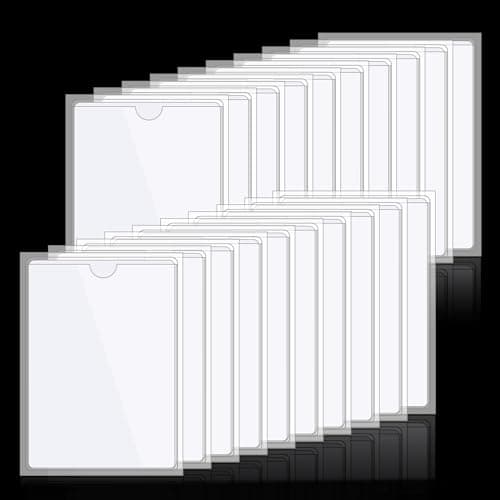 Image of LDXDRU 20 Pack A4 Self Adhesive Card Sleeve, Adhesive Pocket Label Holder, Plastic Business Card Pockets with Top Open for Home Office Travel