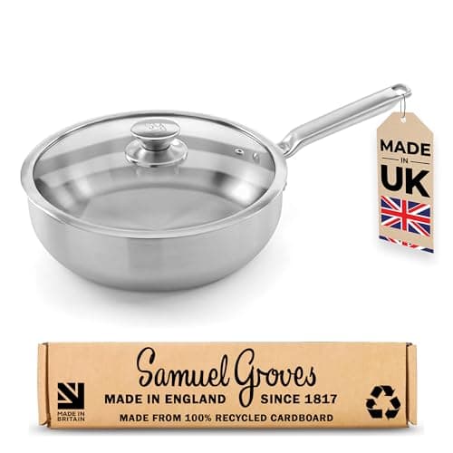 Image of Samuel Groves Stainless Steel 26cm Saute Pan with Lid, PFAS-Free Frying Pan Cookware, Induction Compatible, Oven & Dishwasher Safe, UK Made, Tri-Ply Design for Even Heat Distribution