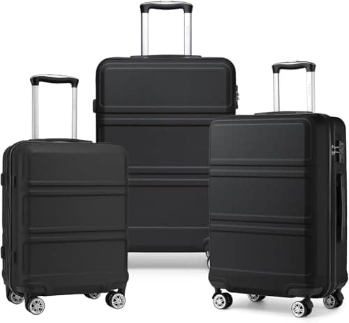 Image of Kono Suitcase Sets of 3 Pieces Hard Shell Lightweight Travel Trolley Luggage with TSA Lock and Sturdy 4 Spinner Wheels (Black)