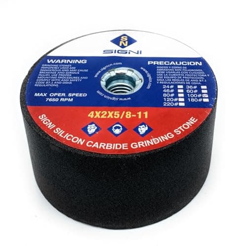 Image of SIGNI 4 inch Silicon carbide Grinding Stone with 5/8 arbor for grinding masonry (100 Grit)