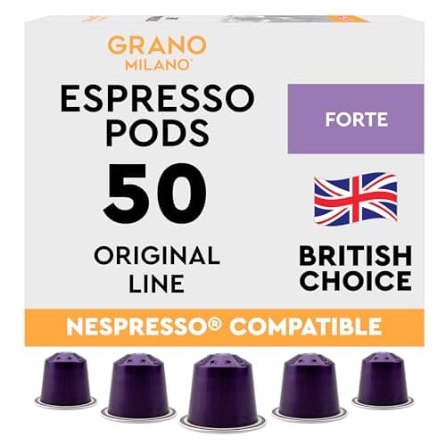 Image of New Grano Milano Forte Coffee Capsules - 50 Aluminium Coffee Pods Compatible with Nespresso Original line, Dark Roast - Intensity 9/12