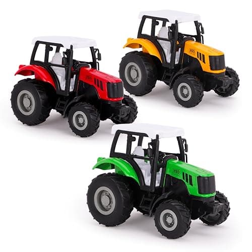 Image of Toyland® Pack of 3 Die-Cast Farm Tractors with Pull-Back Action – Red, Green & Yellow - Farm Toys - Suitable For Ages 3+