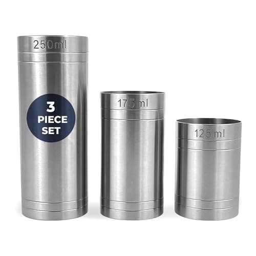 Image of Chabrias Ltd 3 Pack 125, 175, 250ml Wine Set Premium Stainless Steel Thimble Wine Measure, Professional Spirit Measuring Cups, Home Bars, Cocktail Stations & Bartenders, Government