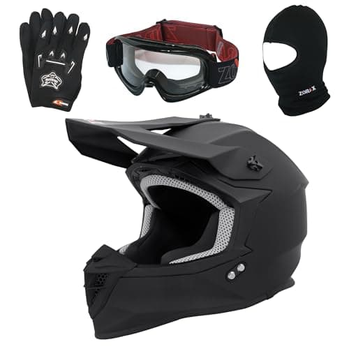 Image of Zorax Matt Black M (57-58cm) ZOR-X303 Motocross Motorbike Helmet Dirt Bike Helmet & Black Gloves M(9cm) & Black Goggles & Balaclava