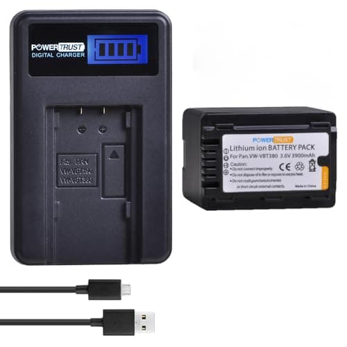 Image of PowerTrust 1pc VW-VBT380 Battery and LCD Charger for Panasonic HC-V260 HC-V380 HC-VX1 HC-VX870 HC-V210 HC-V520 HC-W850 HC-V720 HC-V770 HC-VXF990 HC-VX980