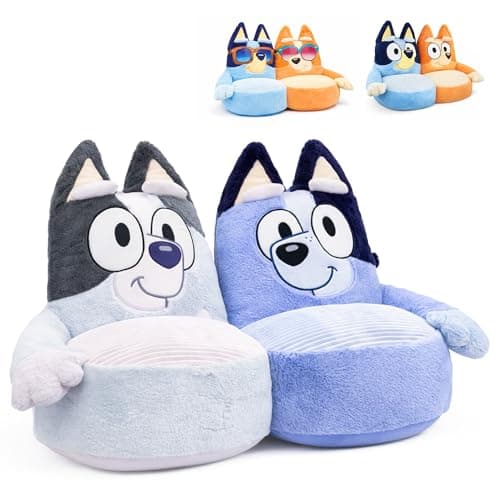 Image of Bluey Muffin & Socks Kids Plush Sofa Chair – Soft Toddler Seat for Boys & Girls – Large Comfy Character Style Chair for Playroom, Bedroom & Living Room – Lightweight & Cosy