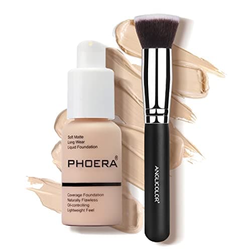 Image of PHOERA 30ml Foundation Liquid, Foundation Full Coverage 24HR Matte Oil Control Concealer Liquid Foundation With foundation Brush,Soft Matte Full Coverage Foundation and Concealer (101, 30ml)