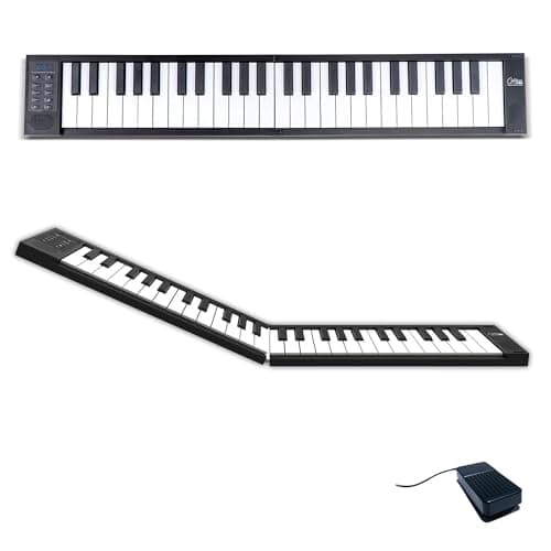 Image of Carry-on Folding Piano 49 Touch – 49 Key Portable Keyboard with 128 Voices, Touch Sensitive Keys, USB & Bluetooth MIDI, Rechargeable Travel Piano (Black)