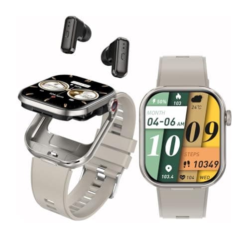 Image of Rainbuvvy Smart Watch with Earbuds, 2.02" Large Screen Fitness Trackers, Answer/Make Calls, 2 in 1 Earphones with Watch, Waterproof Sports Fitness Watch Compatible for Android iOS Phone (Silver)
