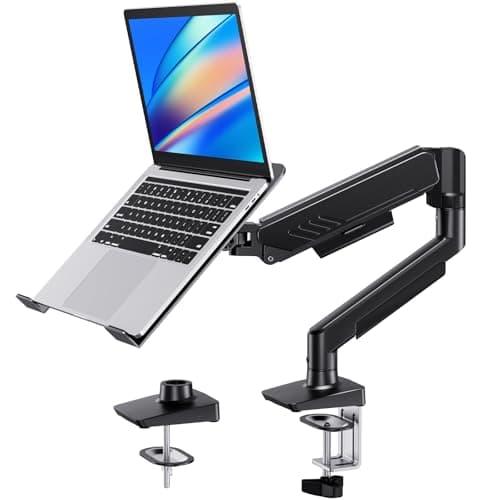 Image of HUANUO 2 in 1 Function Laptop Mount with Tray, Fits 13"-34″ Monitors & Up to 17″ Notebook, Ergonomic Laptop Arm with Full Motion Adjustment, Pre-assembled for Easy Setup, VESA 75x75mm/100x100mm