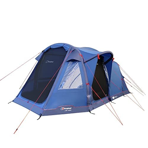 Image of Berghaus Air 400 Nightfall 4 Man Tent with Darkened Bedroom, Separate Living Area & Sewn In Groundsheet, 4 People, Inflatable, Easy to Pitch, Tunnel, Family Camping, Festivals, 6000mm HH, Blue