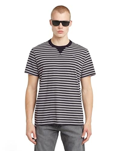 Image of G-STAR Men's Nifous Stripe R T T-Shirt, Multicoloured (Dk Black/Grey Alloy Stripe D25961-c339-h228), M