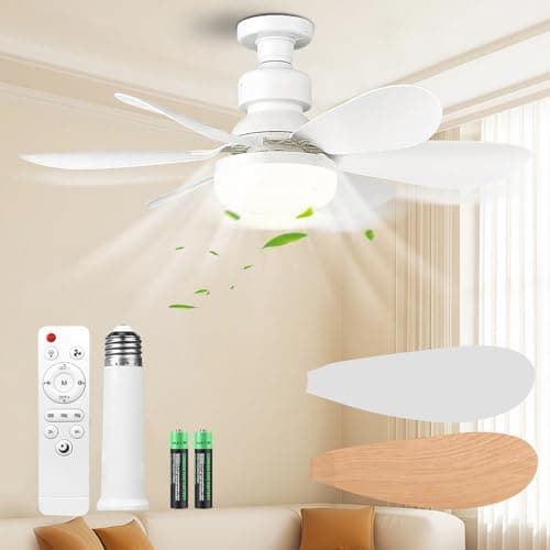 Image of Ceiling Fan Light, FIBRAVE E27 Fan Lights with Remote Control, Stepless Dimmable 30W 1800 Lumens 3000-6500K 3-Color 3-Speed, Small Ceiling Fan with Light for Bedroom, Kitchen, Bathroom (White)