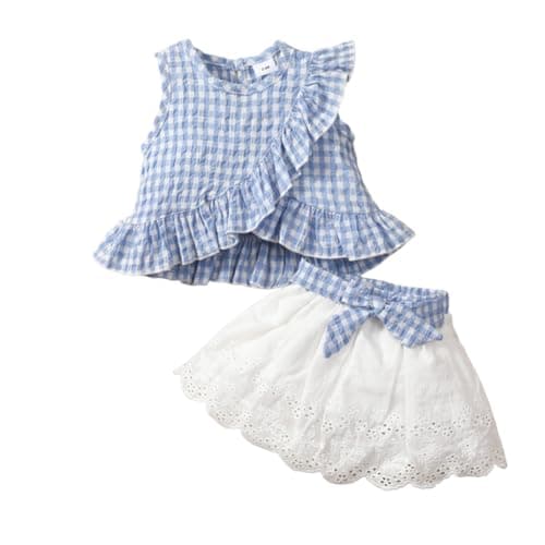 Image of imKutie Toddler Girls Dress, Infant Baby Girl Plaid Sleeveless Ruffle Tops + Bowknot Embroidered Skirts 2PCS Clothes Set for 3 Months- 3 Years
