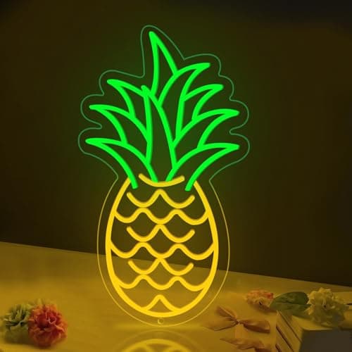 Image of Pineapple Neon Sign Dimmable Fruit LED Light for Wall Decor Green & Yellow Pineapple Light Up for Shop Bedroom Bar Fruit Gift for Kids Friends