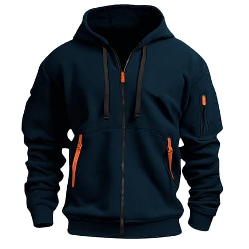 Image of Sprifloral Mens Hoodies Sweatshirts Zip up Long Sleeve Hoody Jacket Zipper Fleece Hooded Top Navy XXL