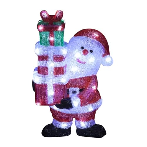 Image of YöL 39cm Acrylic Santa with 3 Gifts – 40 Bright White LED Light Up Christmas Decoration | Indoor & Outdoor Freestanding Festive Ornament | Durable Weather-Resistant Acrylic Santa Figure