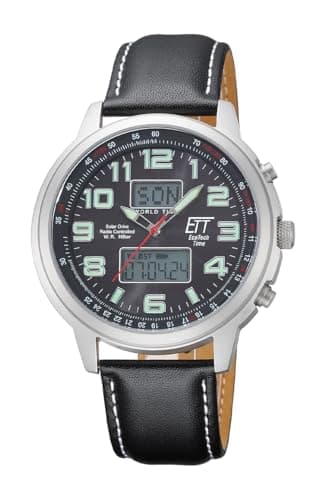 Image of Eco Tech Time Solar Drive Radio Controlled Gents Watch Hunter II EGS-11301-22L World Timer, Lighting Function
