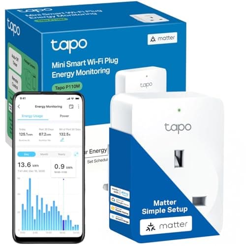 Image of Tapo P110M Smart Plug, WiFi Plug, Energy Monitoring, Electricity Usage Monitor, MATTER Certified, App Remote Control, Voice Control, Alexa Plug, Works with Alexa & Google, Away Mode, Compact Design