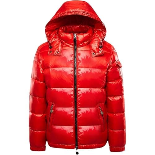 Image of Maiyifu-GJ Men's Metallic Hooded Puffer Jacket Winter Warm Down Jackets Full Zip Alternative Quilted Padded Coat, Redb1, M