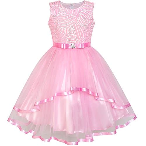 Image of Sunny Fashion Flower Girl Dress Pink Belted Wedding Party Bridesmaid Age 10 Years