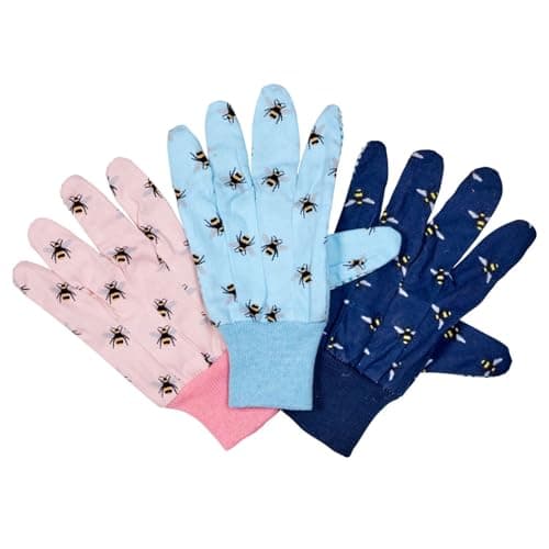 Image of Bramley & Sage Briers Ladies Triple Pack Bee Print Cotton Gardening Gloves