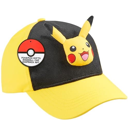 Image of Pokemon 3D Baseball Caps for Kids & Boys, Adjustable Lightweight Pikachu Bulbasaur Cotton Body Hats, Anime Gifts for Him (4-12 Years, Yellow Pikachu)