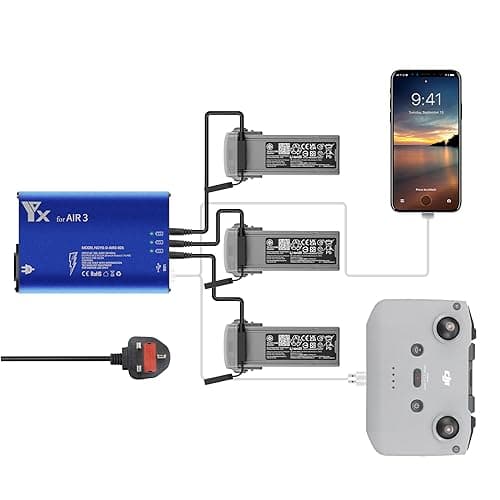 Image of LYONGTECH Battery Charger for DJI Air 3S,Air 3 Drone,5 in 1 Rapid Multi Charging Hub,Simultaneous Charge 3 Batteries and Remote Controller Accessories
