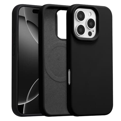 Image of UCASONG Magnetic for iPhone 16 Pro Max -6.9Inch Liquid Silicone Phone Case, Compatible with MagSafe, Cute Plain Solid Color Slim Case Soft Smooth Matte Shockproof Protective Cover, Black