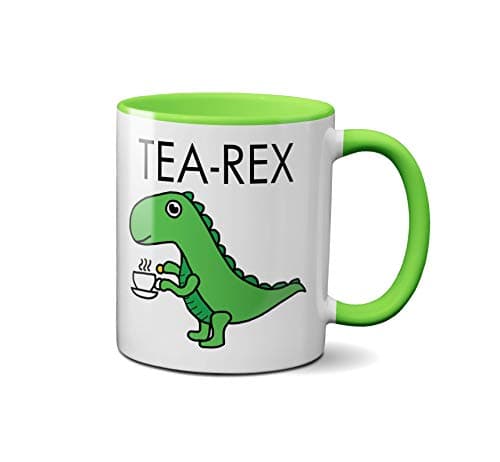 Image of SMARTYPANTS Tea-Rex Mug - Ceramic Tea Coffee Hot Drinks Cup Birthday Present (Green Handle)